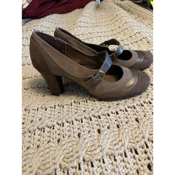 Aerosoles 3-tone Suede feel Mary Jane pump WOMEN'S SZ 10 LIKE NEW BROWN, BRONZ - Picture 2 of 12